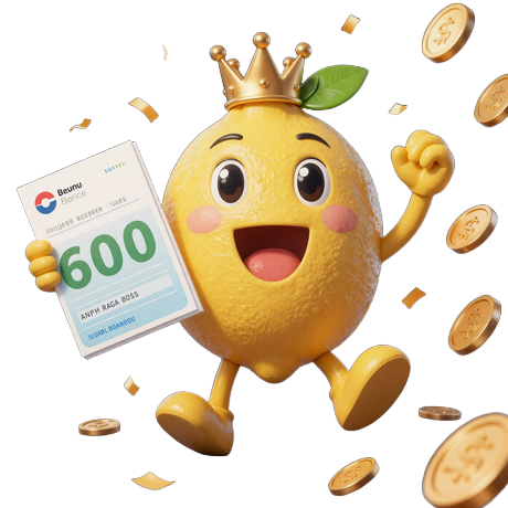 Lemon Casino Maskottchen h&auml;lt riesigen Bonus-Scheck &uuml;ber &euro;600 Willkommensbonus